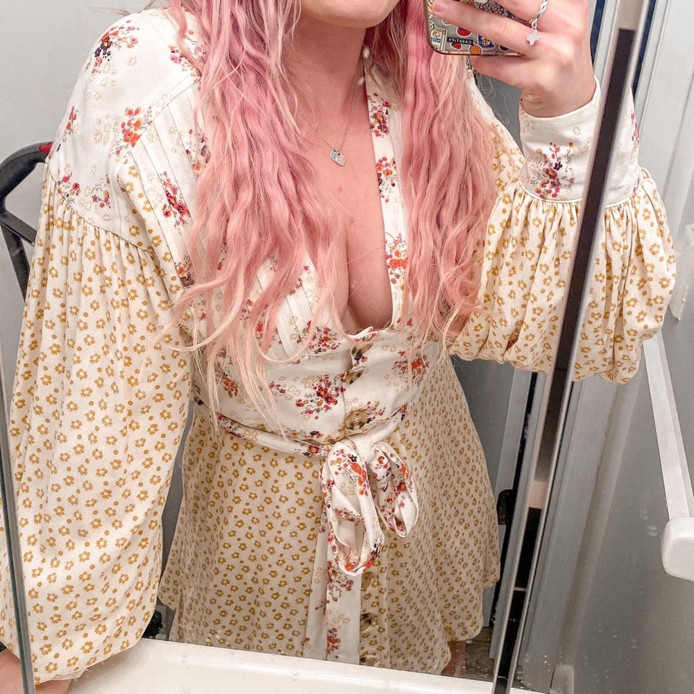 Free People Floral Pattern Dress with Tie Waist
